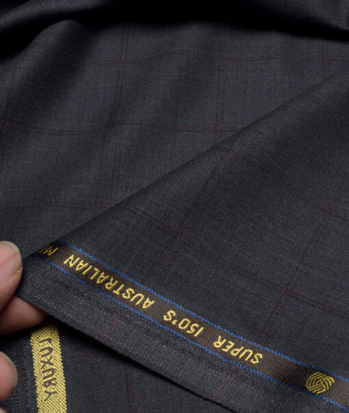 Vercelli Italy Super 150's Checks 70% Merino Wool Suiting Fabric (Dark Grey)