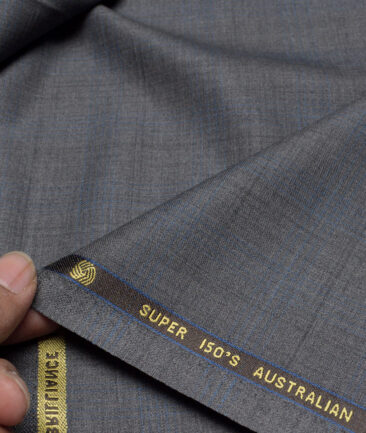 Vercelli Italy Super 150's Checks 70% Merino Wool Suiting Fabric (Grey & Blue)