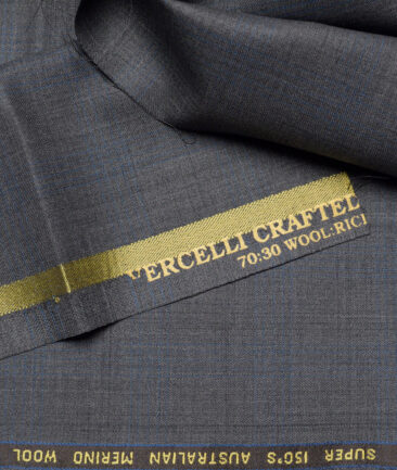 Vercelli Italy Super 150's Checks 70% Merino Wool Suiting Fabric (Grey & Blue)