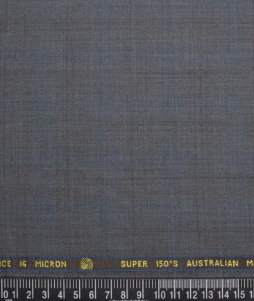 Vercelli Italy Super 150's Checks 70% Merino Wool Suiting Fabric (Grey & Blue)