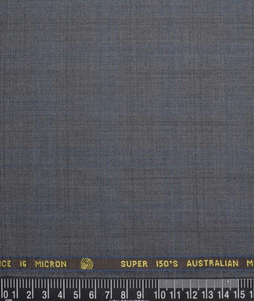 Vercelli Italy Super 150's Checks 70% Merino Wool Suiting Fabric (Grey & Blue)