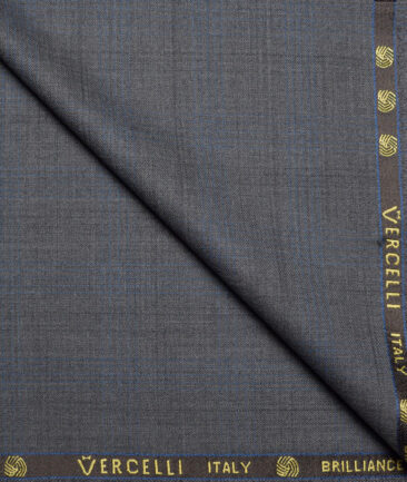 Vercelli Italy Super 150's Checks 70% Merino Wool Suiting Fabric (Grey & Blue)