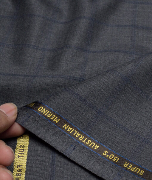 Vercelli Italy Super 150's Checks 70% Merino Wool Suiting Fabric (Grey & Royal Blue)