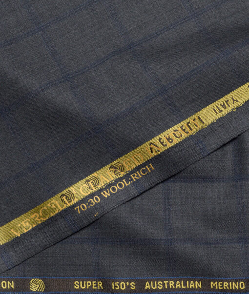 Vercelli Italy Super 150's Checks 70% Merino Wool Suiting Fabric (Grey & Royal Blue)