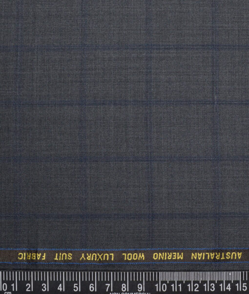 Vercelli Italy Super 150's Checks 70% Merino Wool Suiting Fabric (Grey & Royal Blue)