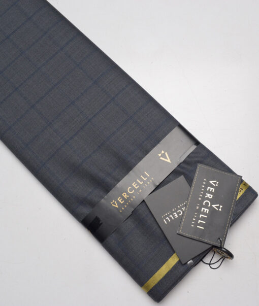 Vercelli Italy Super 150's Checks 70% Merino Wool Suiting Fabric (Grey & Royal Blue)