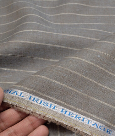 Burgoyne 60 LEA Irish Linen Striped Shirting Fabric (Brownish Grey)
