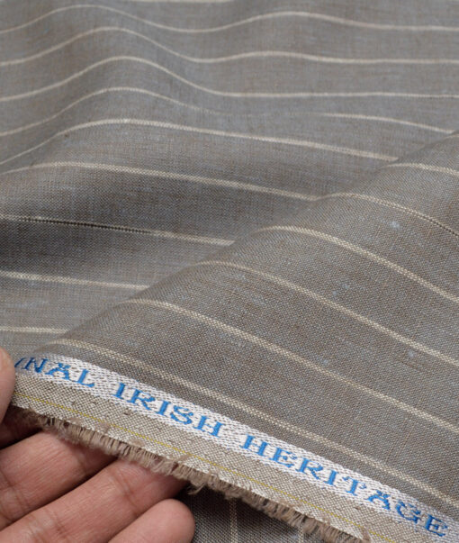 Burgoyne 60 LEA Irish Linen Striped Shirting Fabric (Brownish Grey)