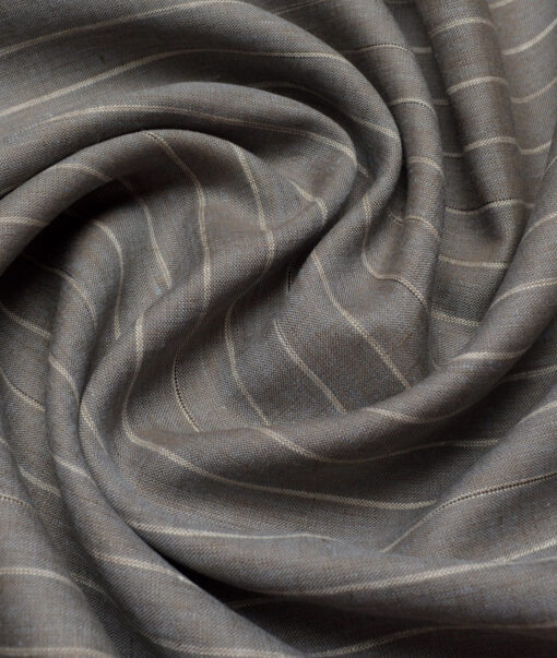 Burgoyne 60 LEA Irish Linen Striped Shirting Fabric (Brownish Grey)