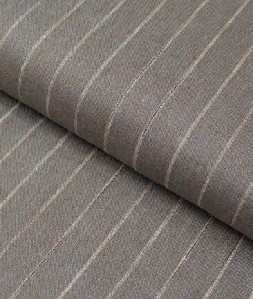 Burgoyne 60 LEA Irish Linen Striped Shirting Fabric (Brownish Grey)
