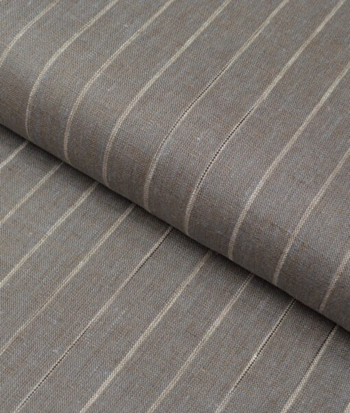 Burgoyne 60 LEA Irish Linen Striped Shirting Fabric (Brownish Grey)