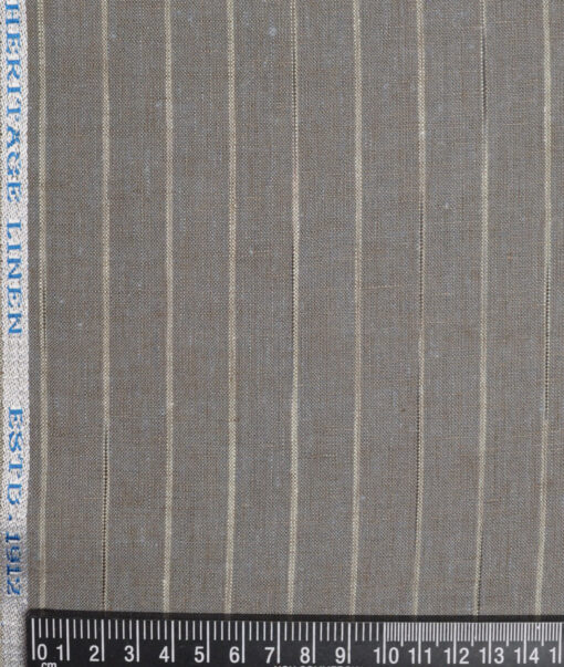 Burgoyne 60 LEA Irish Linen Striped Shirting Fabric (Brownish Grey)