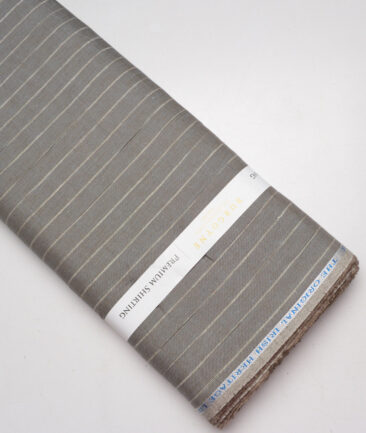 Burgoyne 60 LEA Irish Linen Striped Shirting Fabric (Brownish Grey)