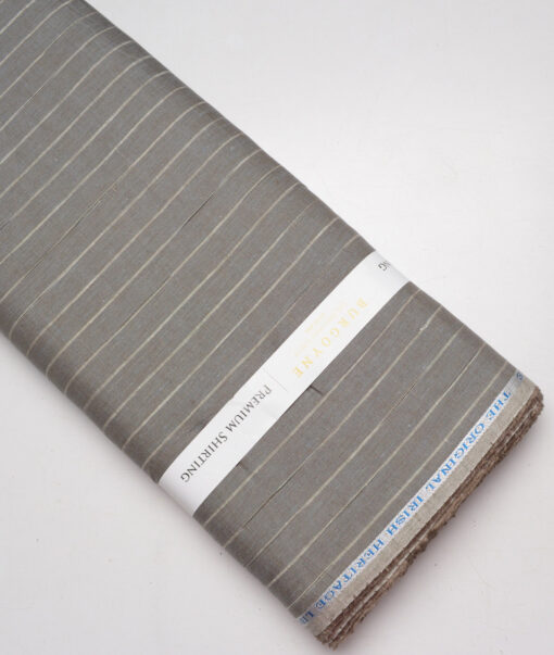 Burgoyne 60 LEA Irish Linen Striped Shirting Fabric (Brownish Grey)