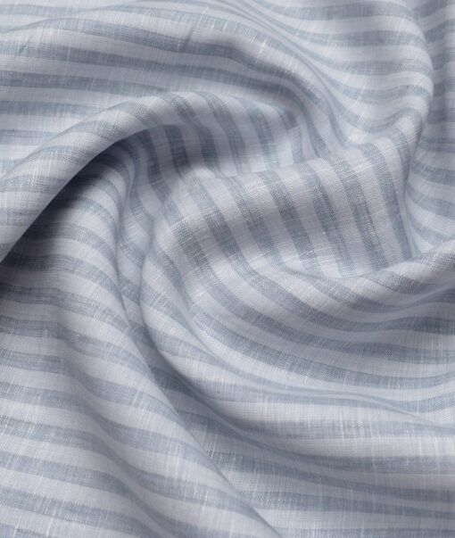 Burgoyne 80 LEA Irish Linen Striped Shirting Fabric (Light Grey)