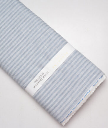Burgoyne 80 LEA Irish Linen Striped Shirting Fabric (Light Grey)