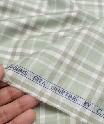 Cadini Italy  Giza Cotton Checks Shirting Fabric (Light Green)