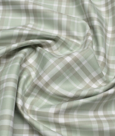 Cadini Italy  Giza Cotton Checks Shirting Fabric (Light Green)