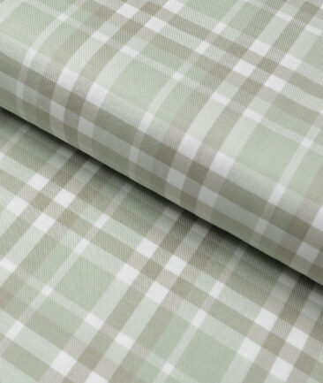 Cadini Italy  Giza Cotton Checks Shirting Fabric (Light Green)