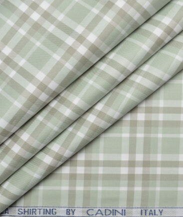 Cadini Italy  Giza Cotton Checks Shirting Fabric (Light Green)