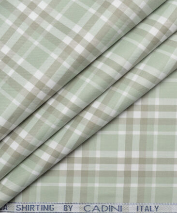 Cadini Italy  Giza Cotton Checks Shirting Fabric (Light Green)