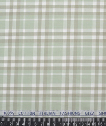 Cadini Italy  Giza Cotton Checks Shirting Fabric (Light Green)