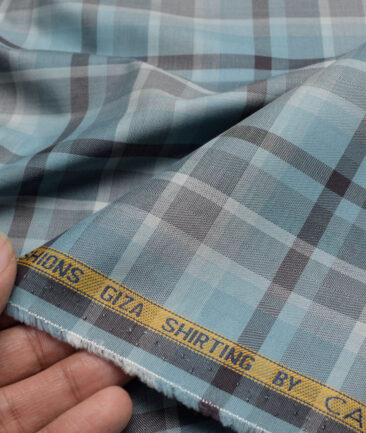 Cadini Italy  Giza Cotton Checks Shirting Fabric (Teal Blue)