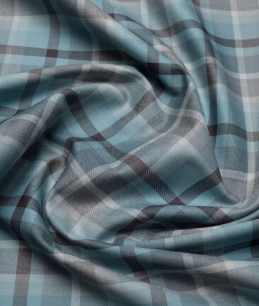 Cadini Italy  Giza Cotton Checks Shirting Fabric (Teal Blue)