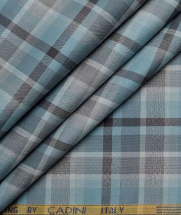 Cadini Italy  Giza Cotton Checks Shirting Fabric (Teal Blue)