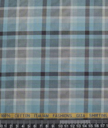 Cadini Italy  Giza Cotton Checks Shirting Fabric (Teal Blue)