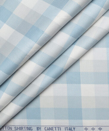 Canetti Italy  Giza Cotton Checks Shirting Fabric (Teal Blue)