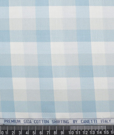 Canetti Italy  Giza Cotton Checks Shirting Fabric (Teal Blue)