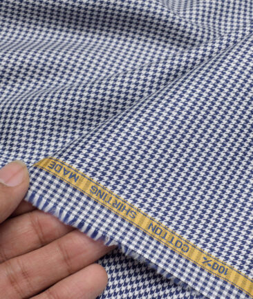 Canetti Italy  Exotic Cotton Self Design Shirting Fabric (White & Royal Blue)