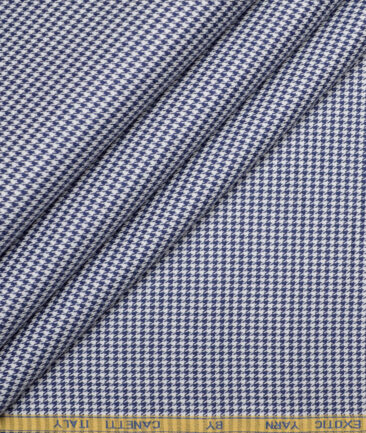 Canetti Italy  Exotic Cotton Self Design Shirting Fabric (White & Royal Blue)