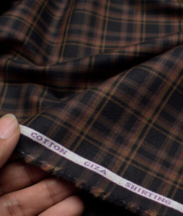 J.Hampstead  Giza Cotton Checks Shirting Fabric (Black & Brown)