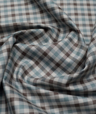J.Hampstead  Giza Cotton Checks Shirting Fabric (Light Grey & Green)