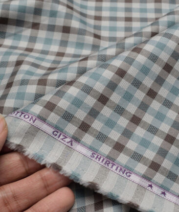 J.Hampstead  Giza Cotton Checks Shirting Fabric (Light Grey & Green)