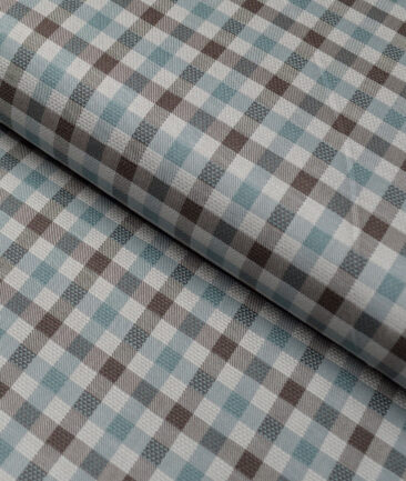 J.Hampstead  Giza Cotton Checks Shirting Fabric (Light Grey & Green)
