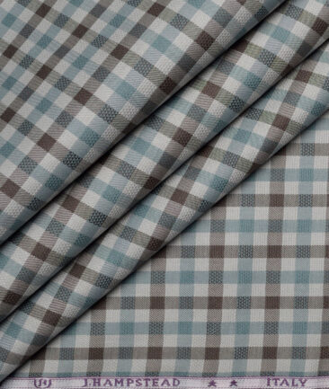 J.Hampstead  Giza Cotton Checks Shirting Fabric (Light Grey & Green)