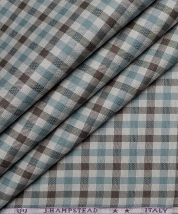 J.Hampstead  Giza Cotton Checks Shirting Fabric (Light Grey & Green)