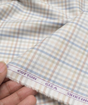 J.Hampstead  Giza Cotton Checks Shirting Fabric (White & Cream)