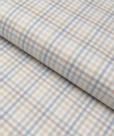 J.Hampstead  Giza Cotton Checks Shirting Fabric (White & Cream)