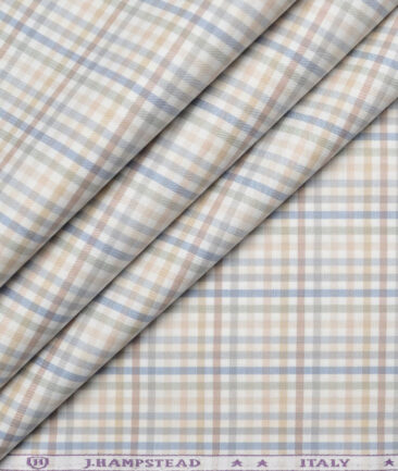 J.Hampstead  Giza Cotton Checks Shirting Fabric (White & Cream)