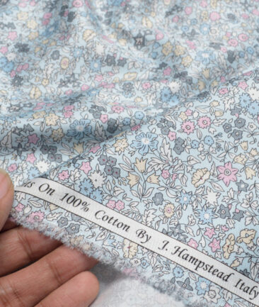 J.Hampstead  Pure Cotton Printed Shirting Fabric (Sky Blue)