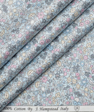 J.Hampstead  Pure Cotton Printed Shirting Fabric (Sky Blue)
