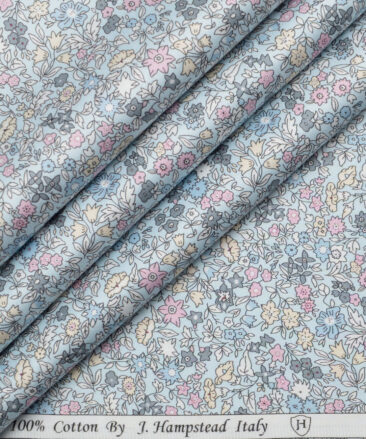 J.Hampstead  Pure Cotton Printed Shirting Fabric (Sky Blue)