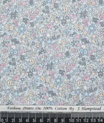 J.Hampstead  Pure Cotton Printed Shirting Fabric (Sky Blue)