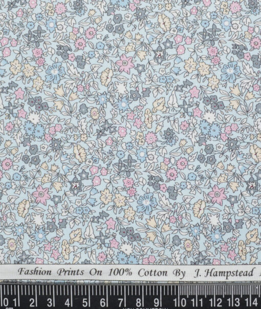 J.Hampstead  Pure Cotton Printed Shirting Fabric (Sky Blue)
