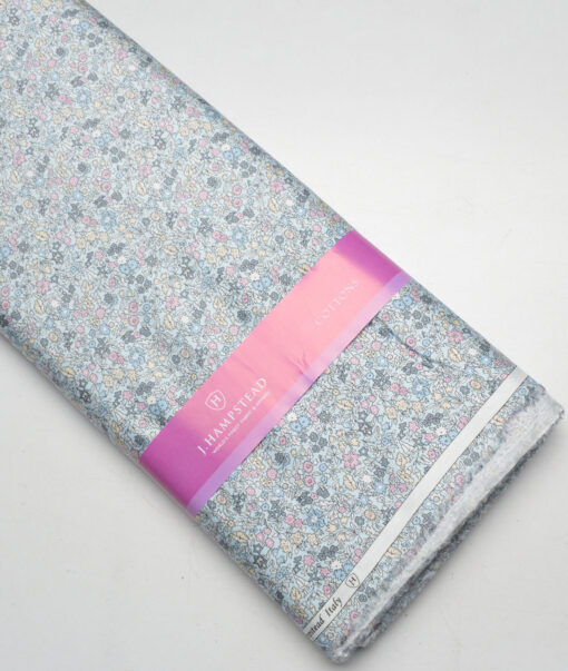 J.Hampstead  Pure Cotton Printed Shirting Fabric (Sky Blue)