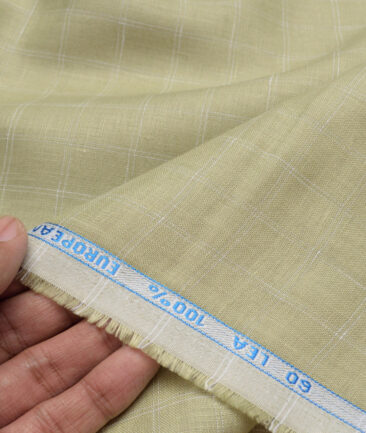 J.Hampstead 60 LEA European Linen Checks Shirting Fabric (Light Olive Green)